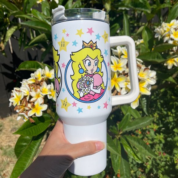 Nintendo Princess Peach Super Mario Bros Tumbler 40 oz tumbler with hand carry h - Picture 4 of 5